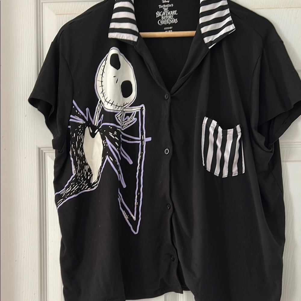 Black and White Button Down Shirt with Graphic Design